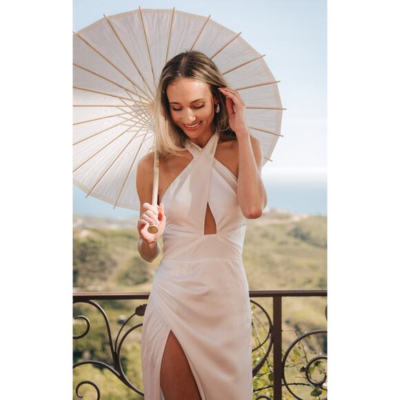 Show Me Your Mumu Adele Halter Maxi Dress in Ivory Luxe Satin L - Picture 2 of 10